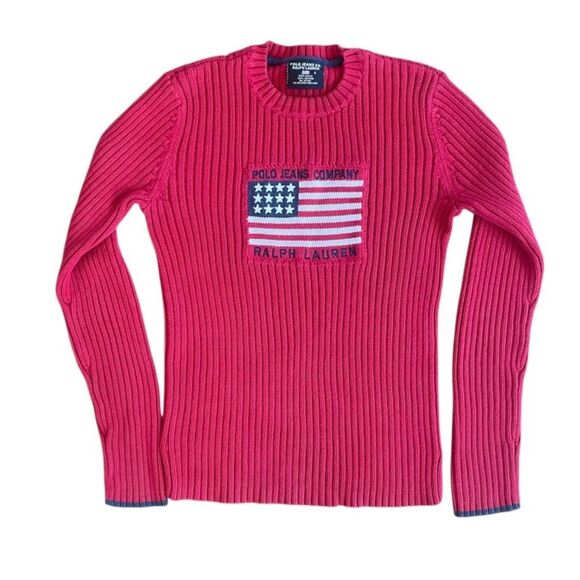 Vintage Polo Jeans Co Ralph Lauren American Flag Sweater Red Size Small - Picture 1 of 8